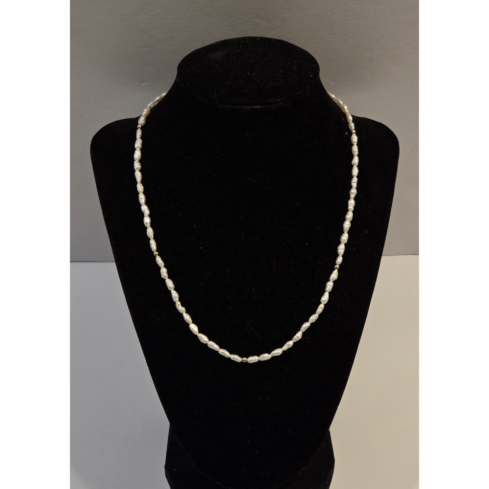 Vintage 14k Yellow Gold & Rice Pearl Necklace 18.5"